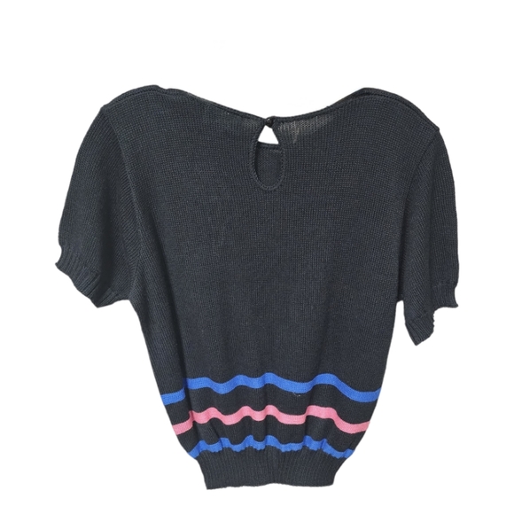 Kenneth Too VTG Women's Black Embroidered Sweater  With Multi Color Trim Sz S - Picture 3 of 15